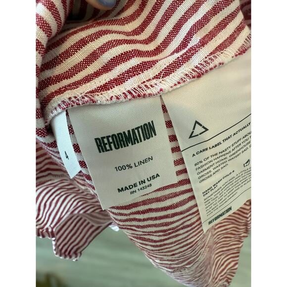 Reformation 100% Linen Striped Cecilia Kimono Mini Dress Red White Womens Size 4 - Picture 14 of 15